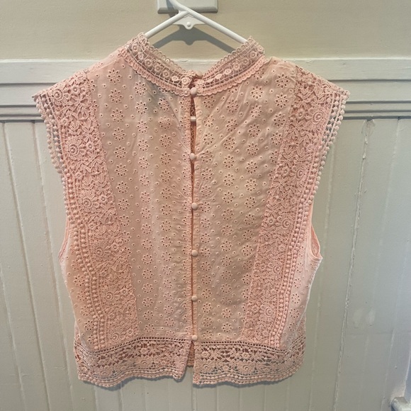 Forever 21, like new, never worn, peach/pink light eyelet ruffle top - Picture 2 of 2